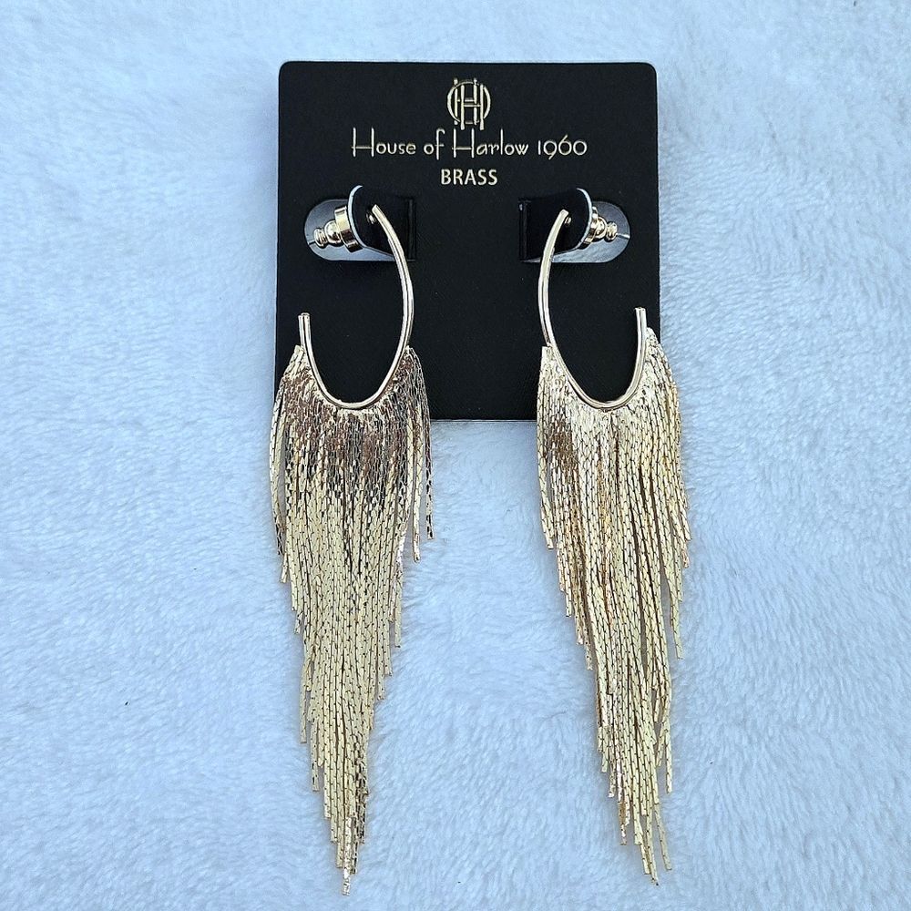 House🏠 of Harlow 1960 Dangling Gold💛 Cobra🐍 Chain⛓ Tassels Earrings - Picture 5 of 15
